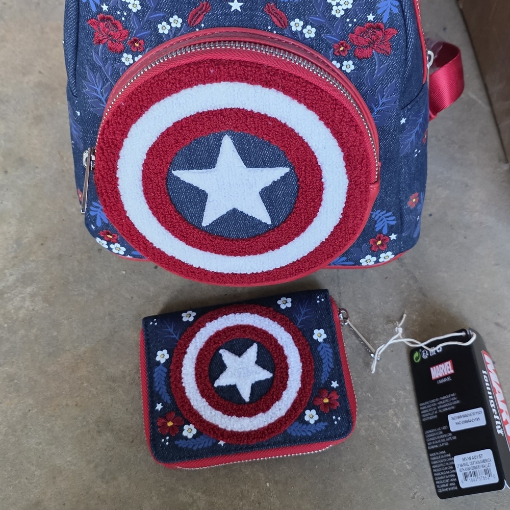Marvel Red, White & Navy Captain America Shield Backpack and Wallet Set